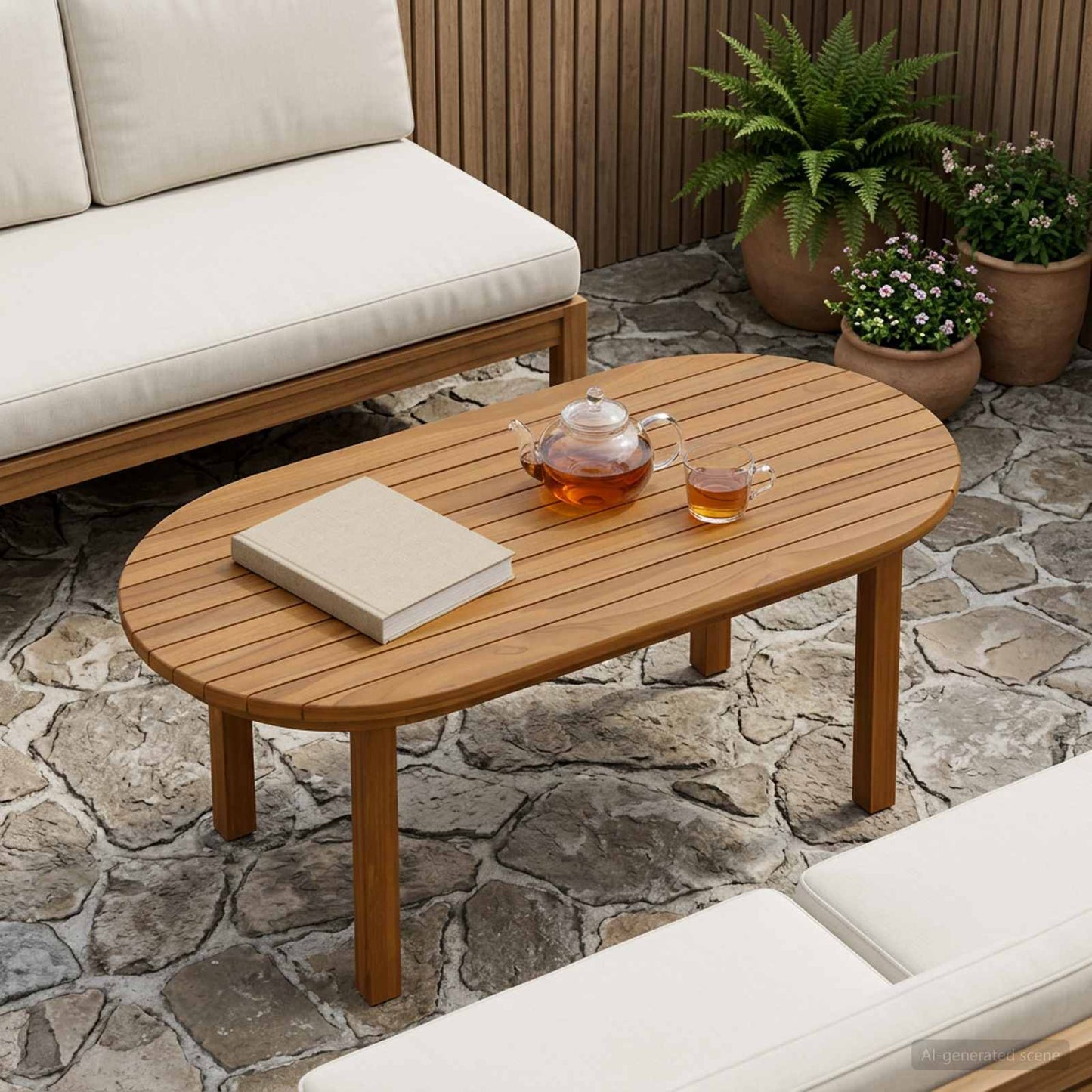 vidaXL Table Top 80 x 40 x 3.5 cm Oval Solid Teak Wood Natural 1