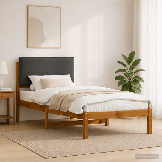 Bed Frame with Upholstered Headboard Length 200 cm Natural and Dark Grey 90 cm