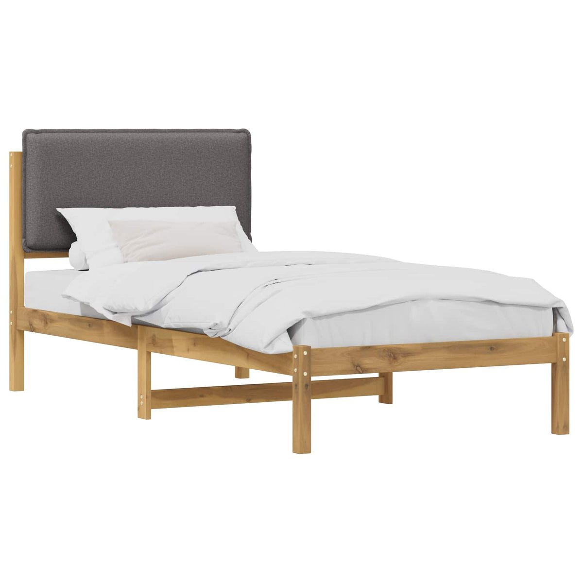 Bed Frame with Upholstered Headboard Length 200 cm Whitewash and Light Grey 90 cm