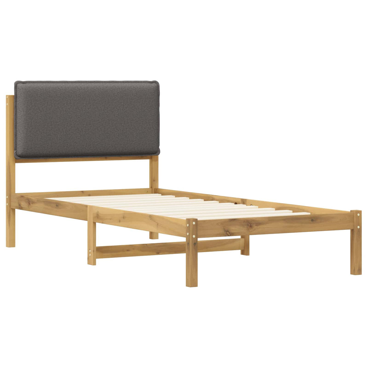 Bed Frame with Upholstered Headboard Length 200 cm Whitewash and Light Grey 90 cm