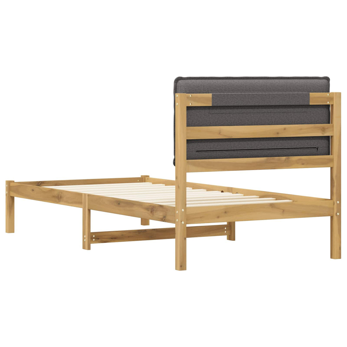 Bed Frame with Upholstered Headboard Length 200 cm Whitewash and Light Grey 90 cm