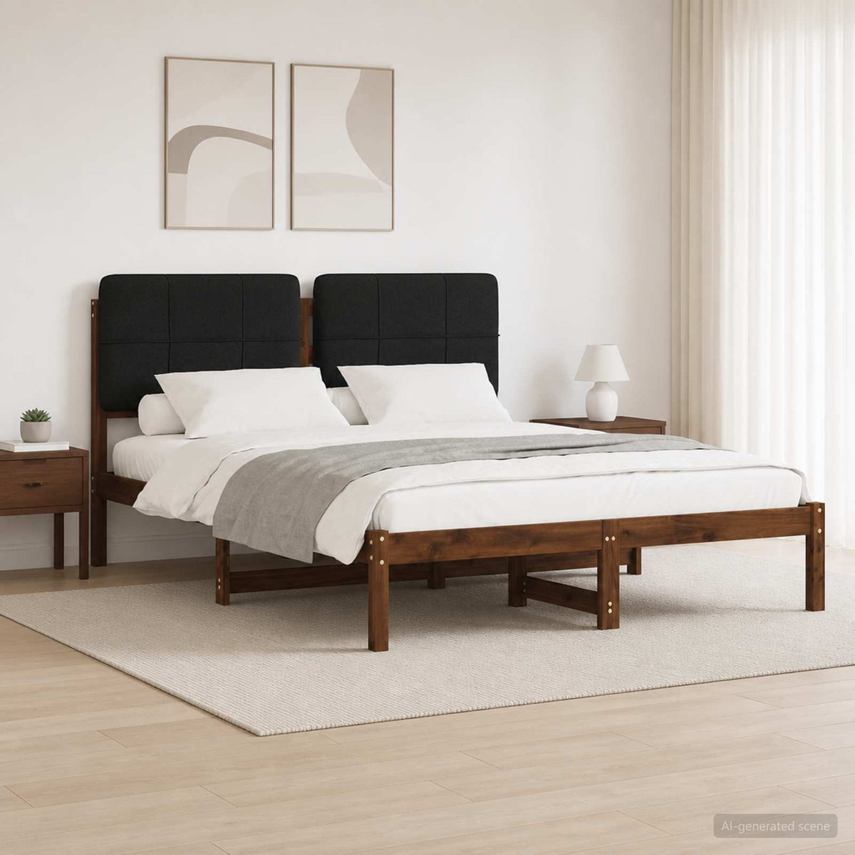 Bed Frame Upholstered Headboard Length Width Dark brown black