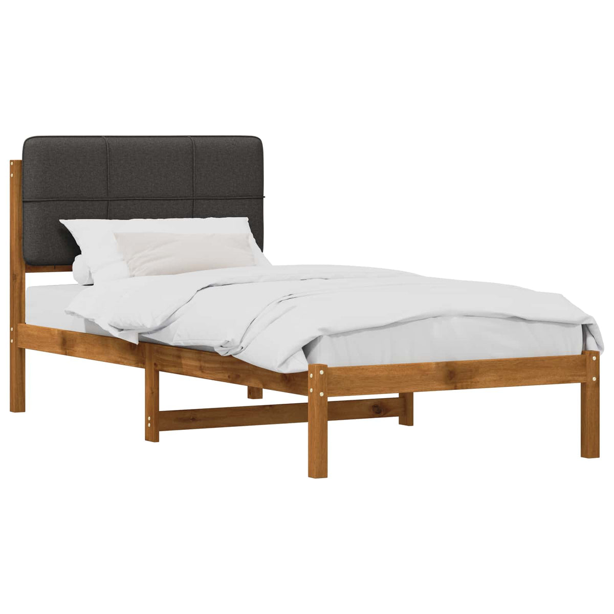 Bed Frame with Upholstered Headboard Length 200 cm Width 80 cm Natural and dark grey