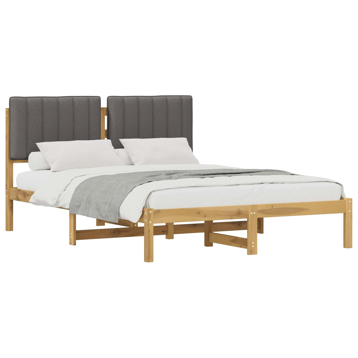 Bed Frame with Upholstered Headboard Length 200 cm Whitewash and Light Grey 140 cm