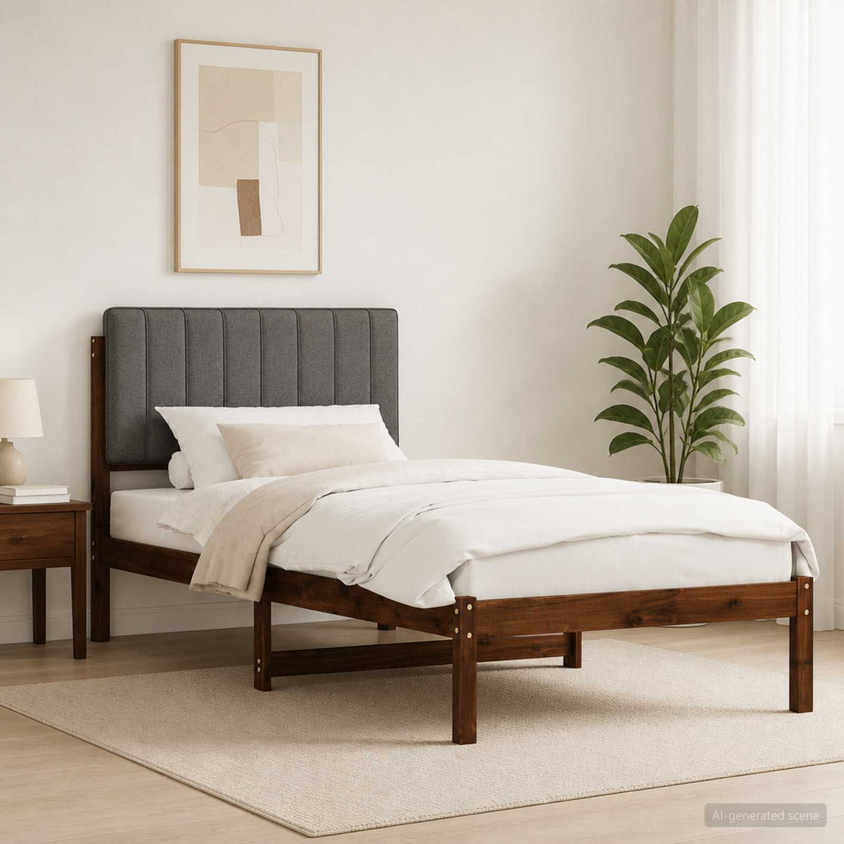 Bed Frame Upholstered Headboard Length Dark Brown Light Grey