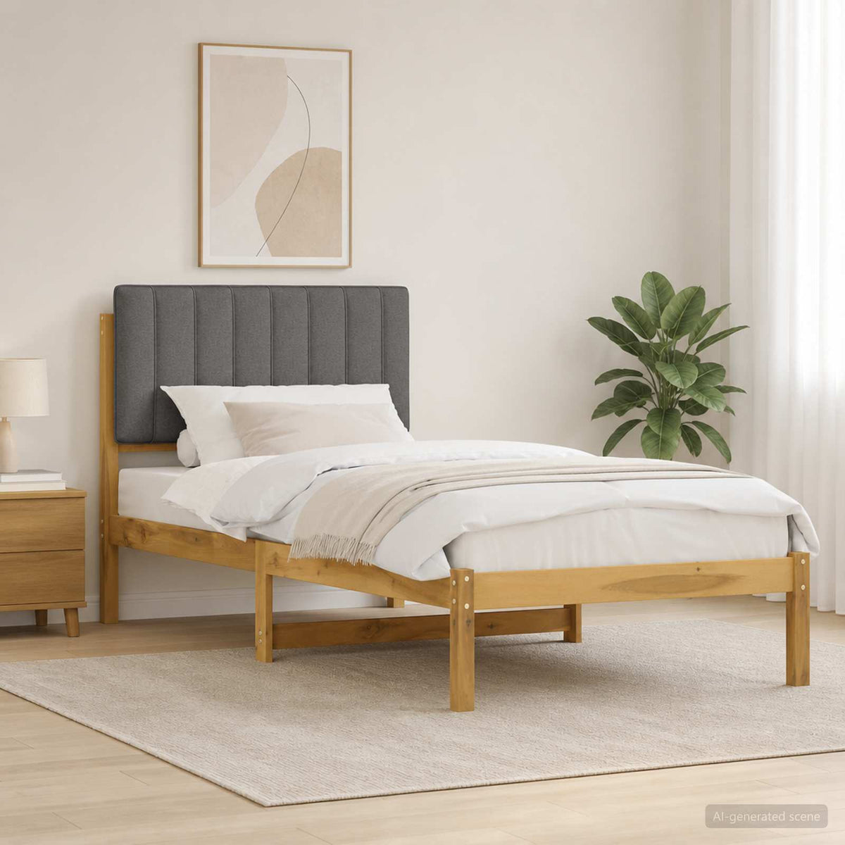 Bed Frame Upholstered Headboard Length Whitewash Light Grey