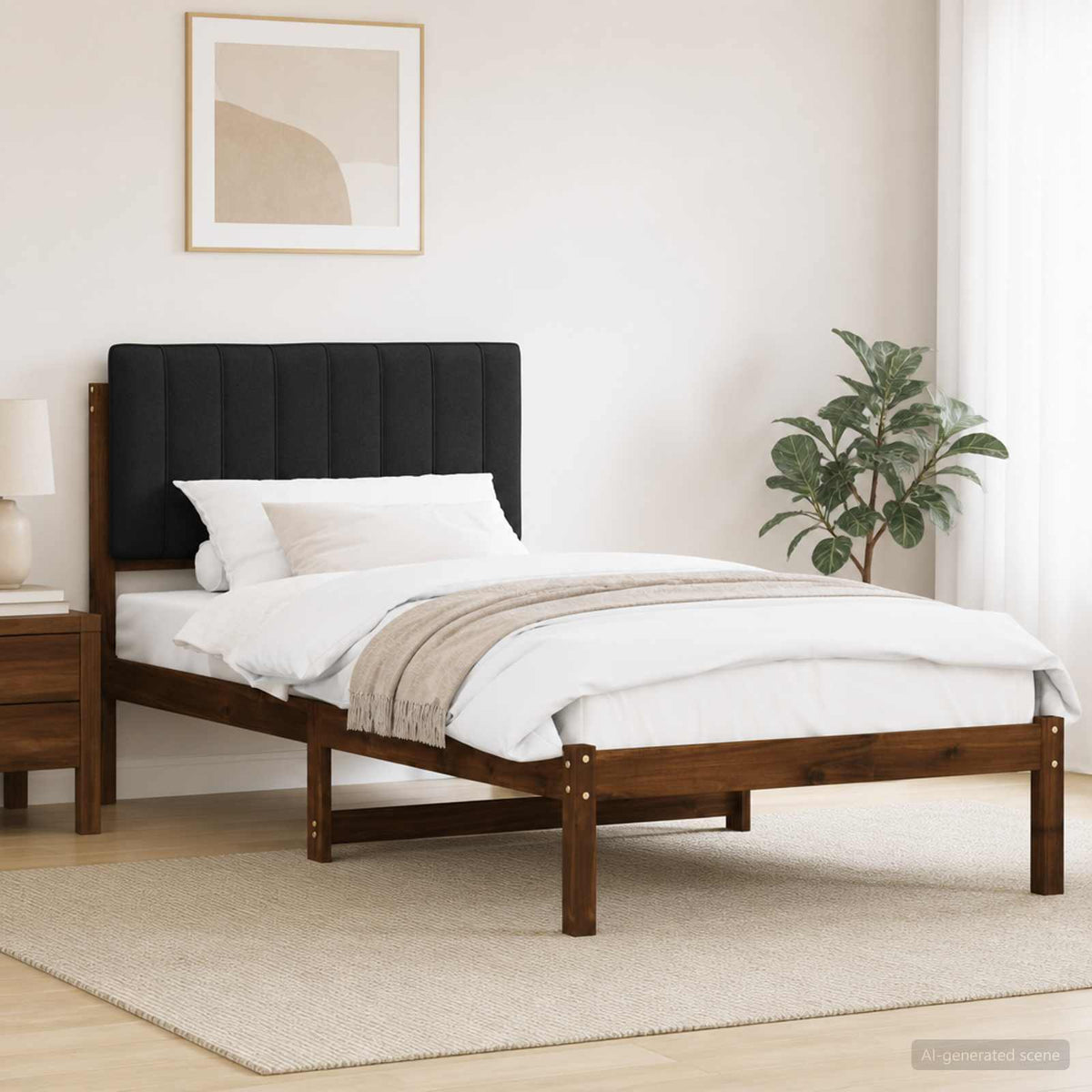 Bed Frame Upholstered Headboard Length Dark Brown Black