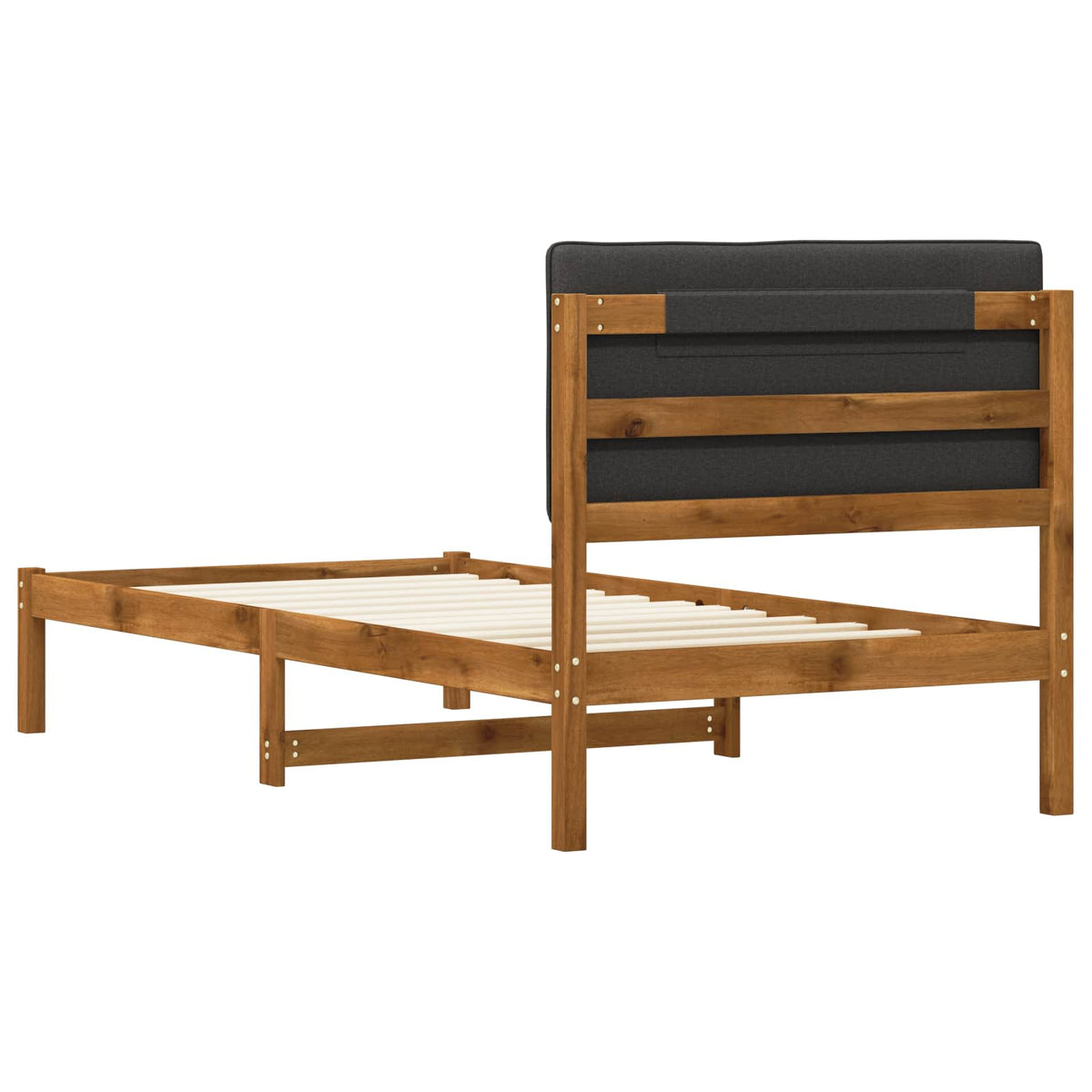 Bed Frame with Upholstered Headboard Length 190 cm Width 75 cm Natural and dark grey