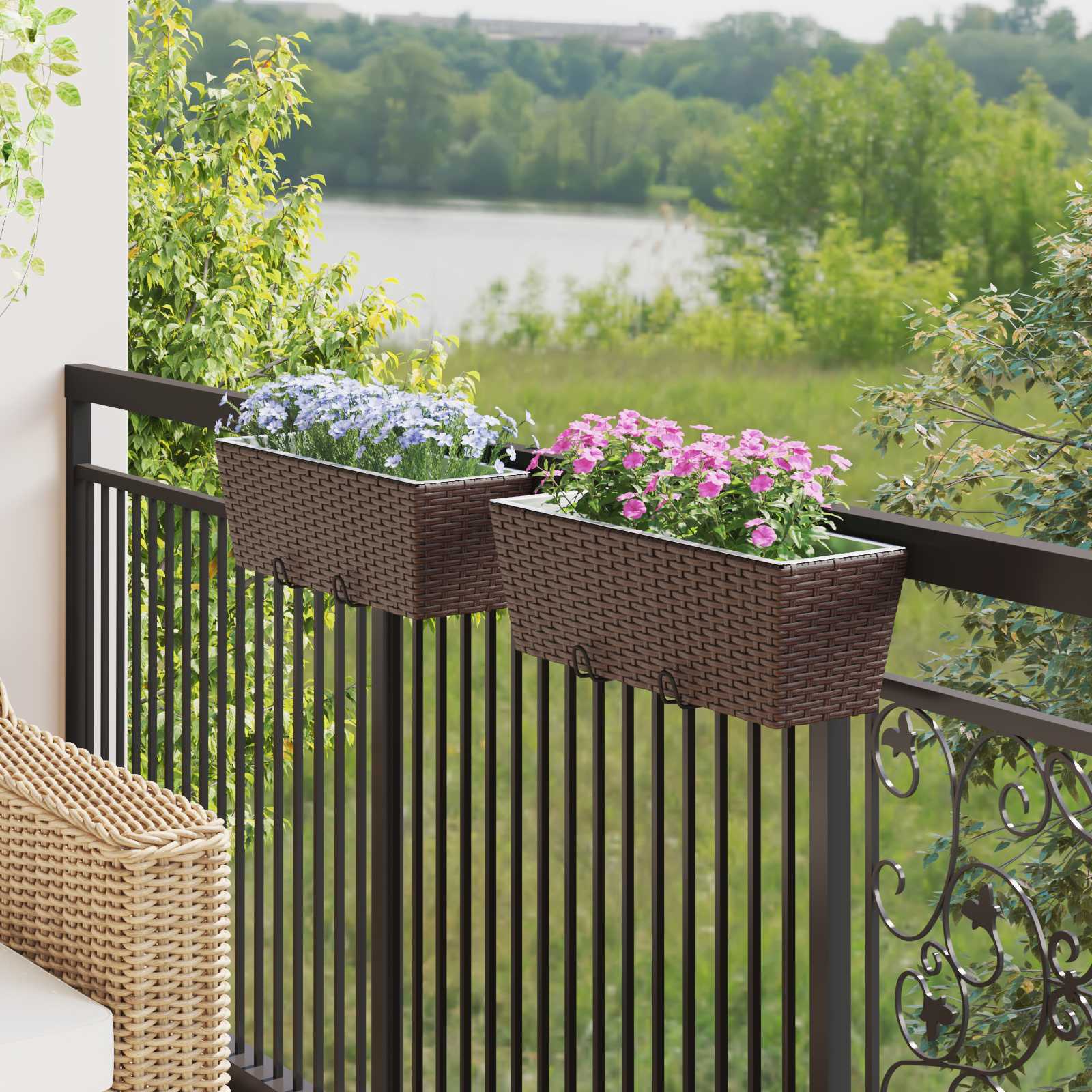 vidaXL Railing 2 pcs Brown 50 x 17 x 17 cm Metal 1