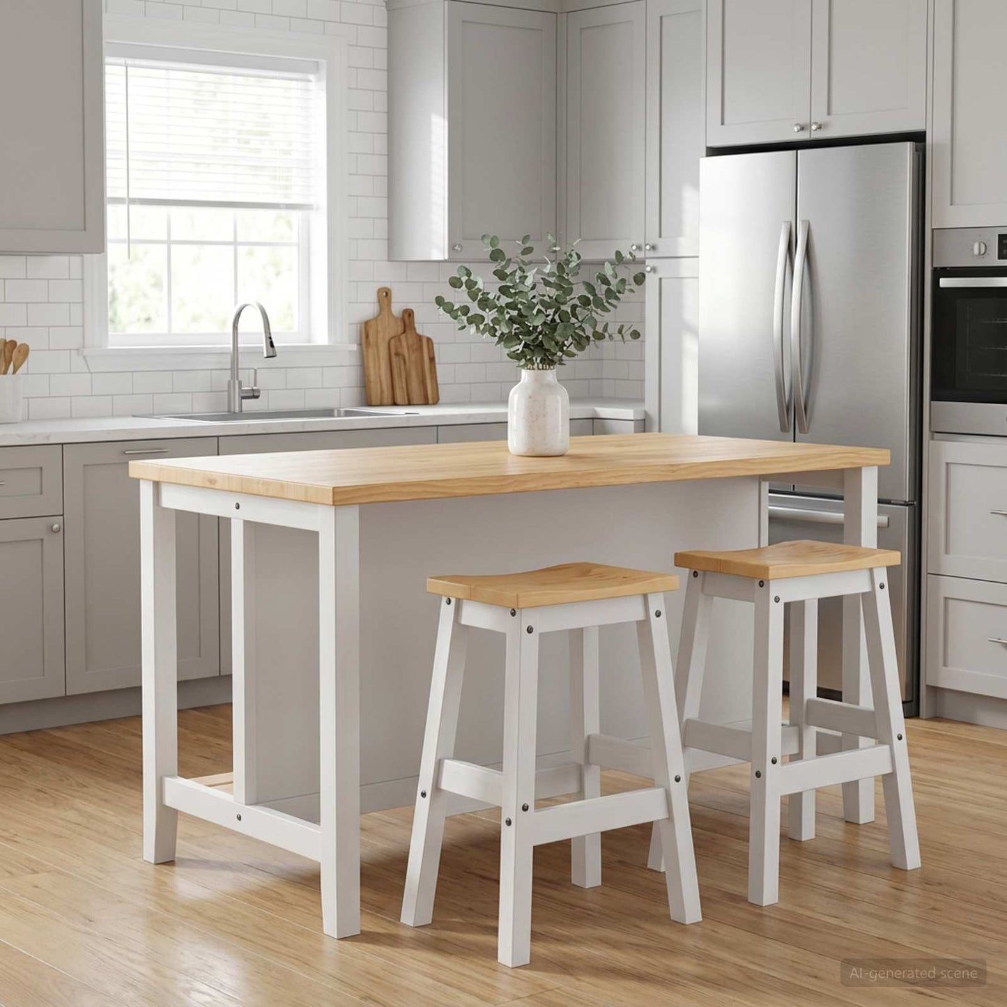 vidaXL Bar Stool 2 pcs White and Honey Wax 44 x 30 x 63 cm Solid-Pine 1