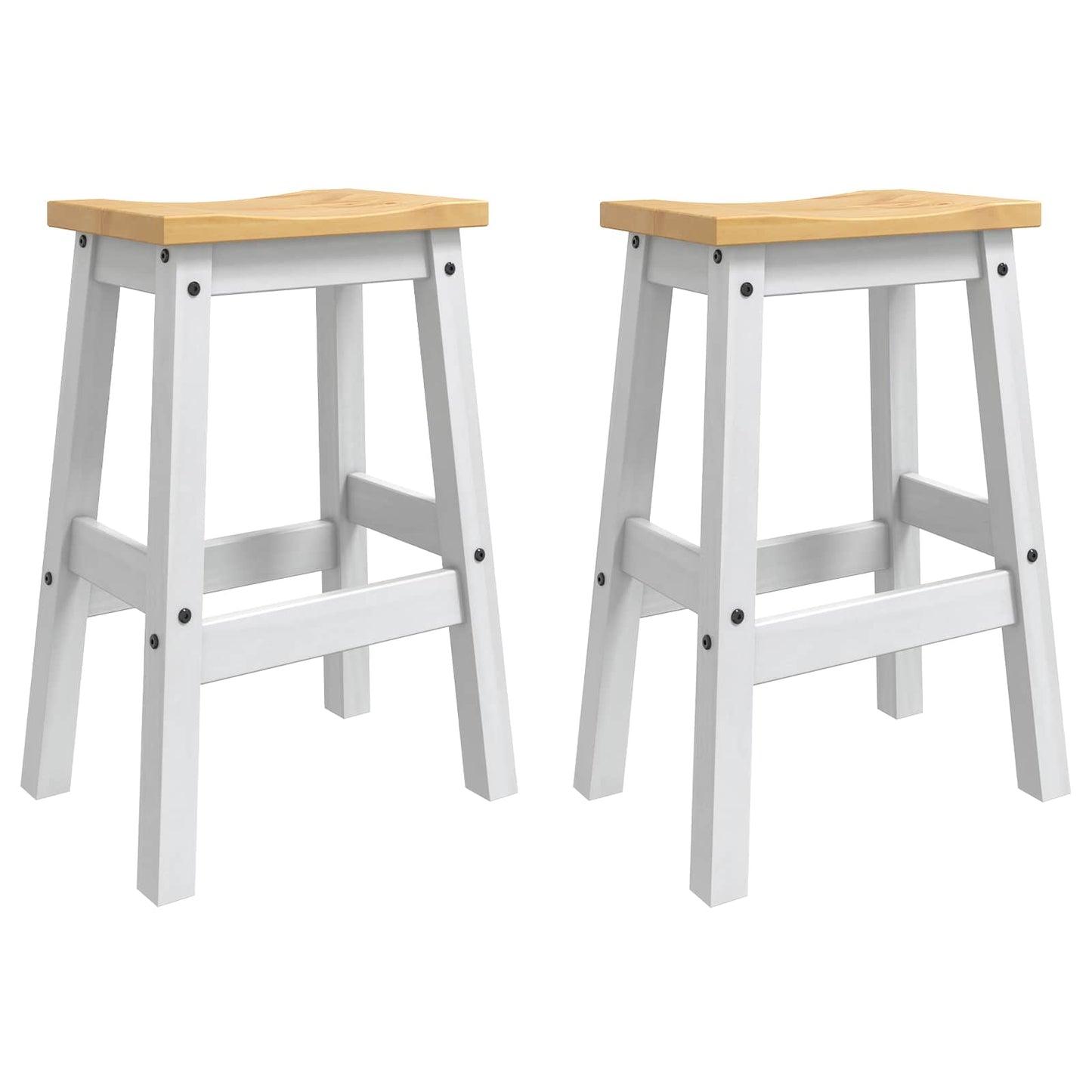 vidaXL Bar Stool 2 pcs White and Honey Wax 44 x 30 x 63 cm Solid-Pine 2