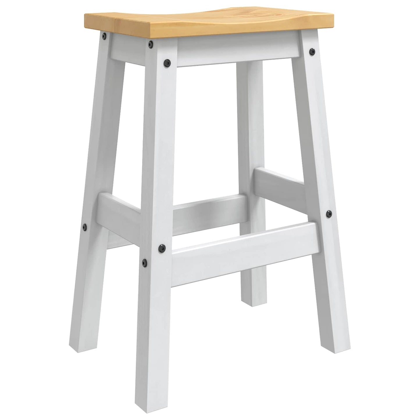 vidaXL Bar Stool 2 pcs White and Honey Wax 44 x 30 x 63 cm Solid-Pine 3