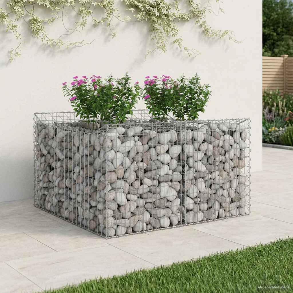 vidaXL Gabion Raised Bed 100 x 100 x 60 cm Galvanised Steel Silver 1