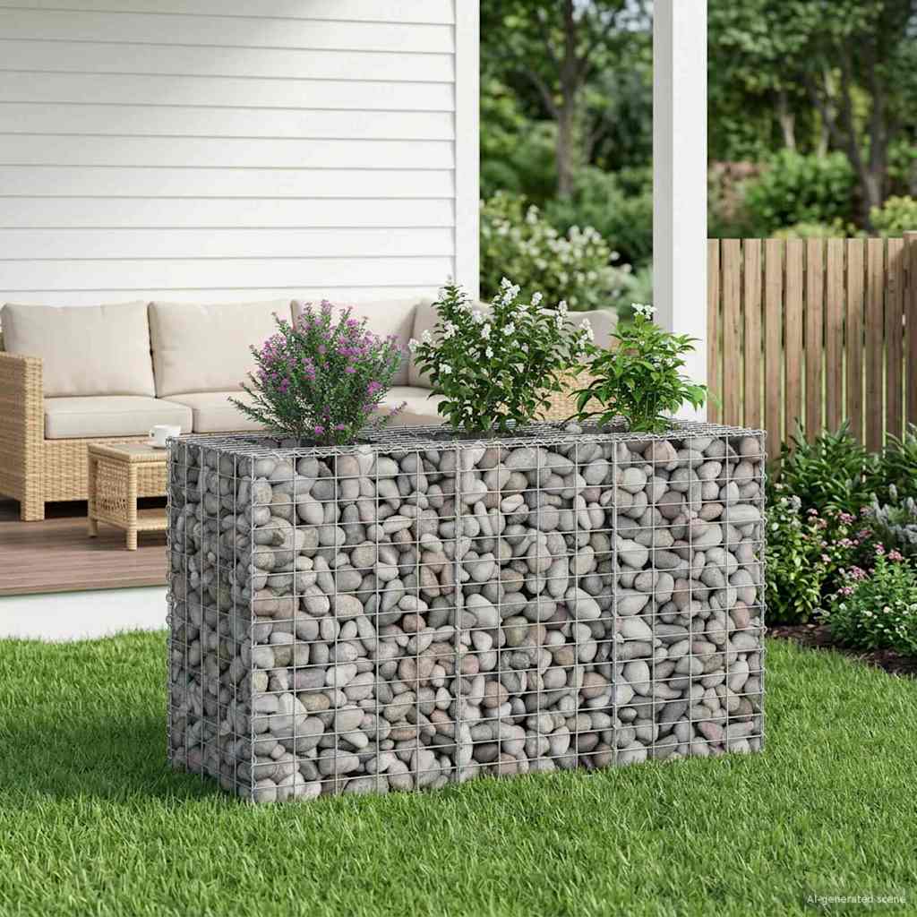 vidaXL Gabion Raised Bed 130 x 50 x 80 cm Galvanised Steel Silver 1