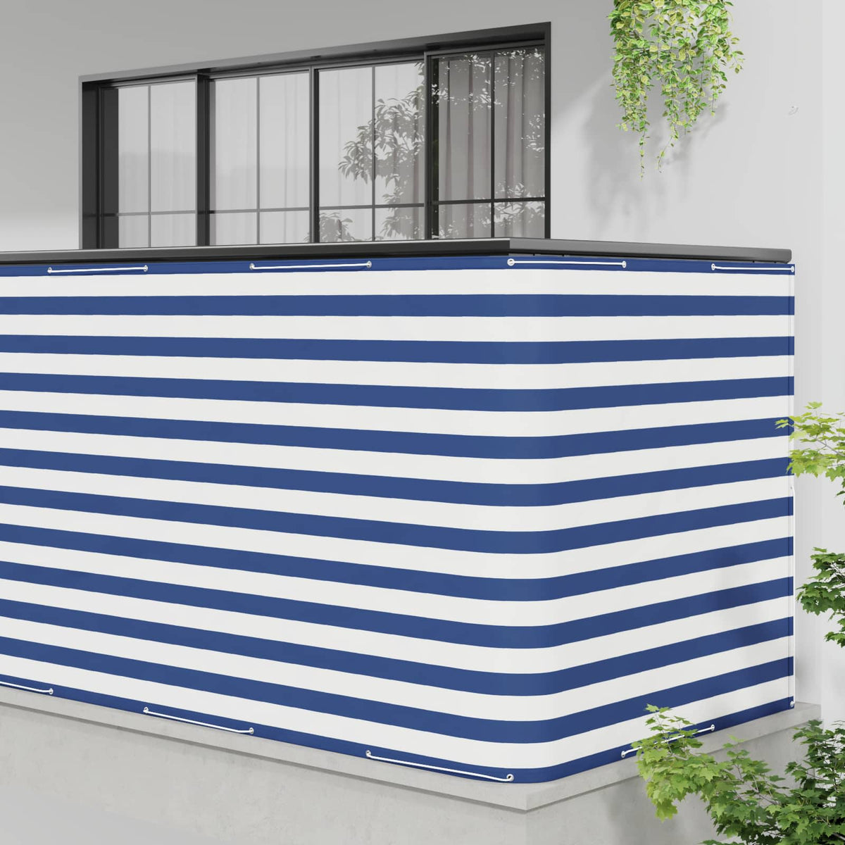 Balcony Privacy Screen 150 x 1000 cm Fabric with PU Coated Width 150 cm Drop 1000 cm Blue and white