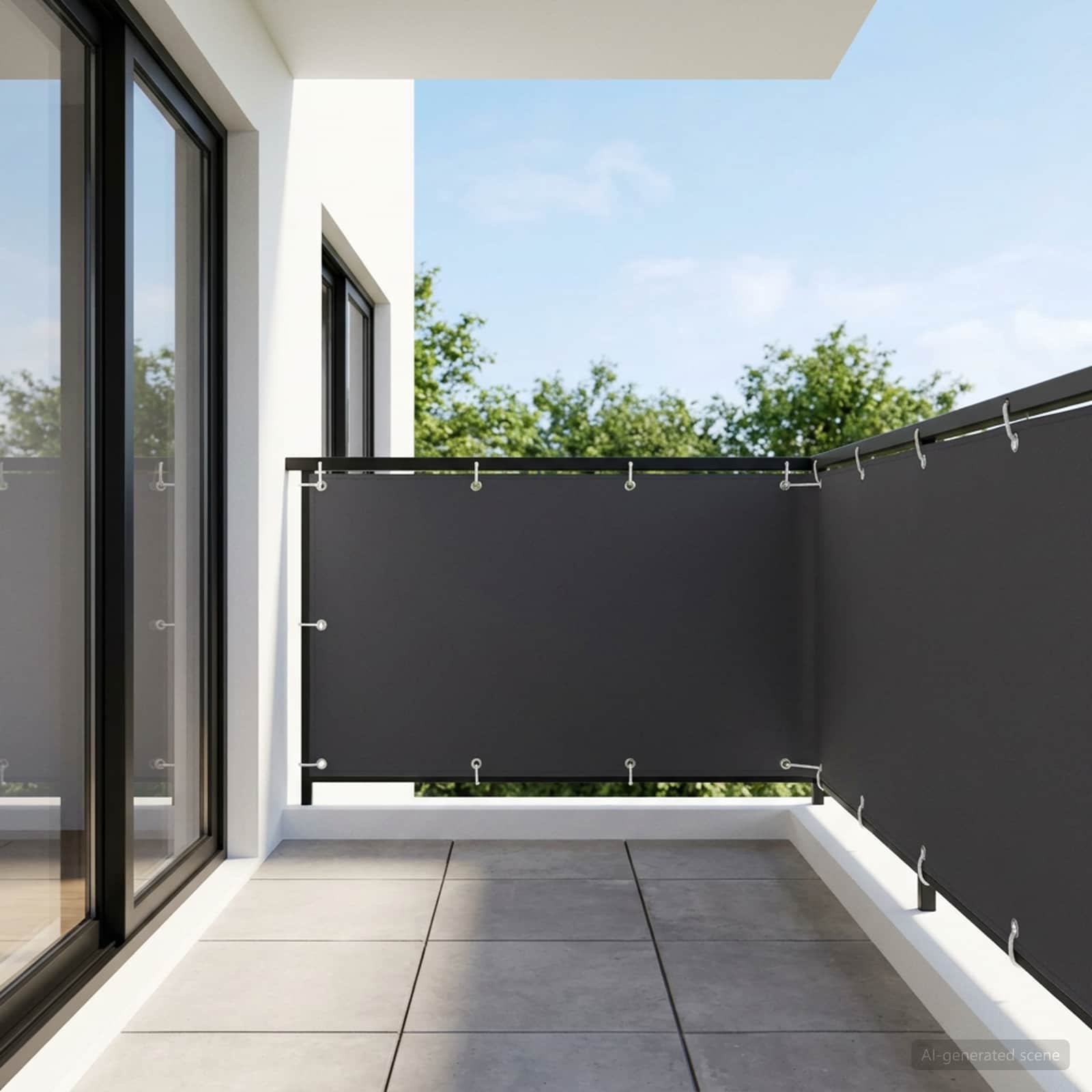 vidaXL Balcony Privacy Screen 1.2 x 15 m Fabric with PU Coated Black 3