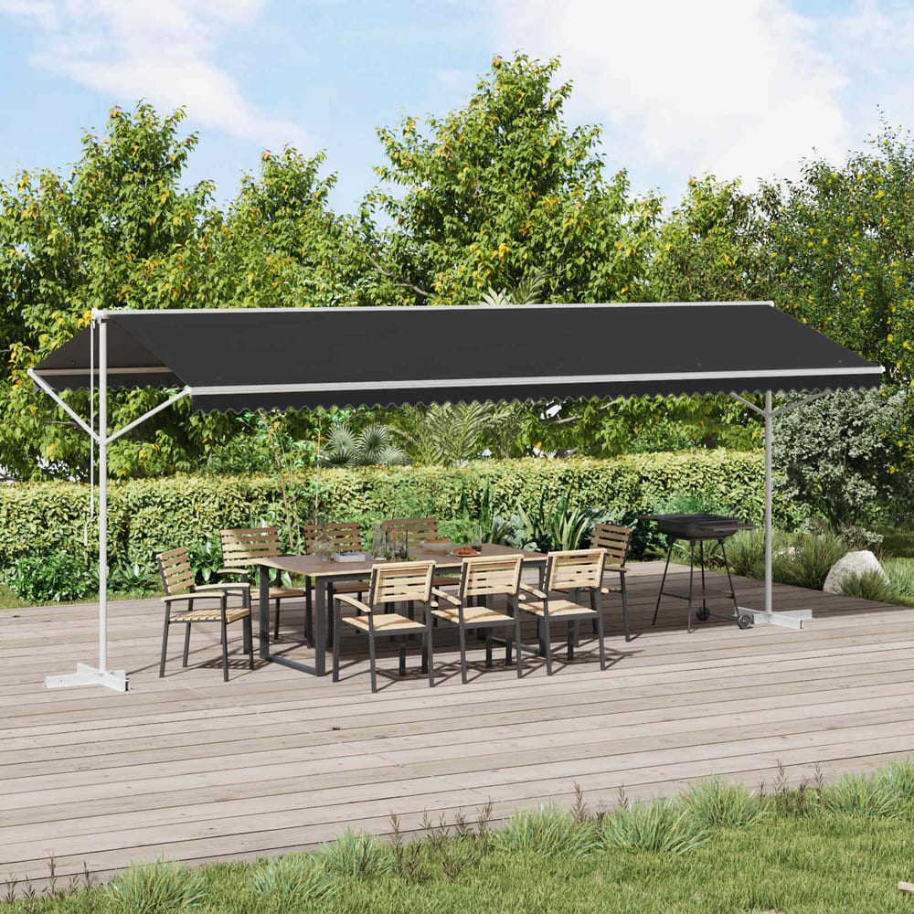 Free Standing Awning Polyester Anthracite 6 x 3 m with white frame