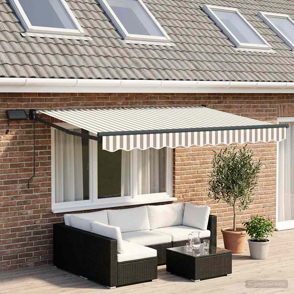 Manual Awning with Solar LED 3.5 x 2.5 m Anthracite Light grey and white