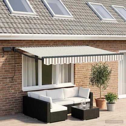 Manual Awning with Solar LED 3.5 x 2.5 m Anthracite Light grey and white