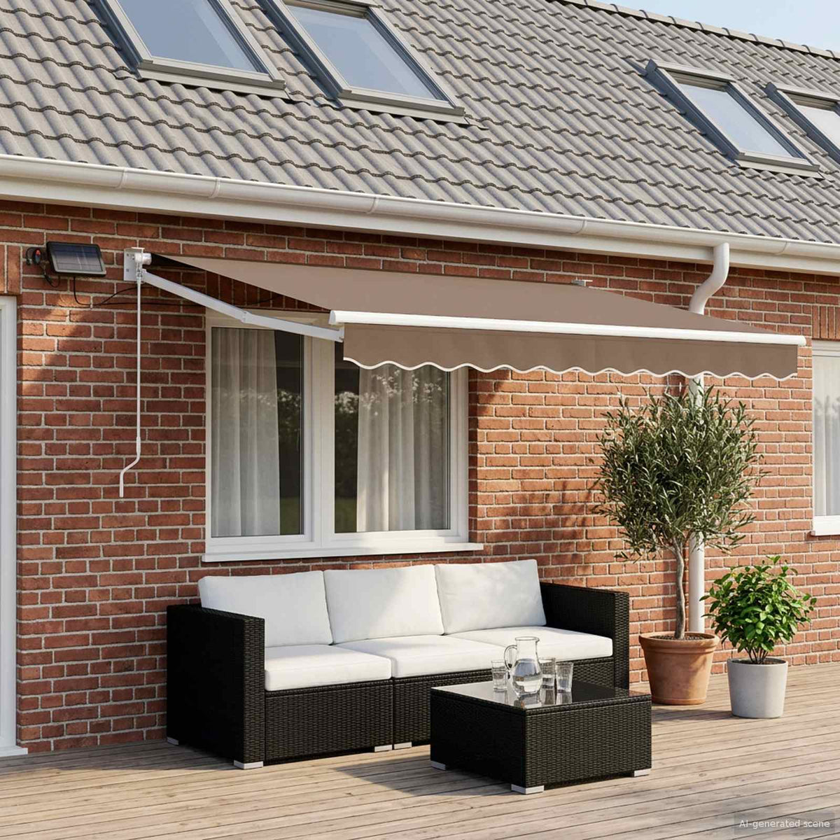 Manual Awning with Solar LED 3.5 x 2 m White Taupe