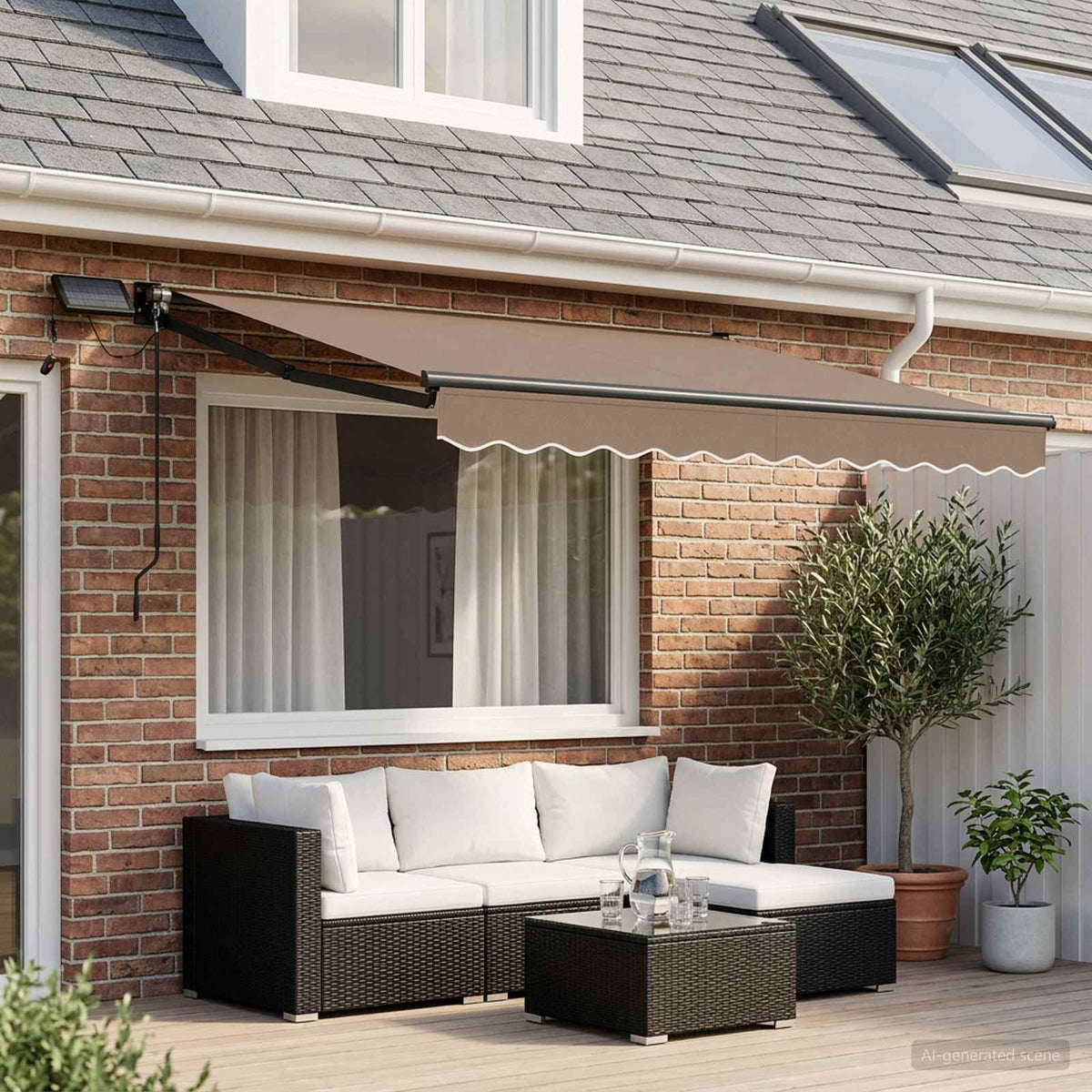 Manual Awning Solar LED Anthracite Taupe