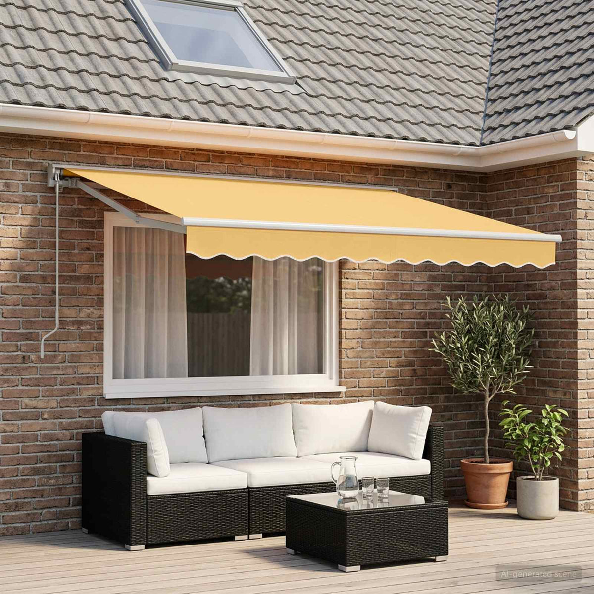 Manual Awning Sand Polyester white frame