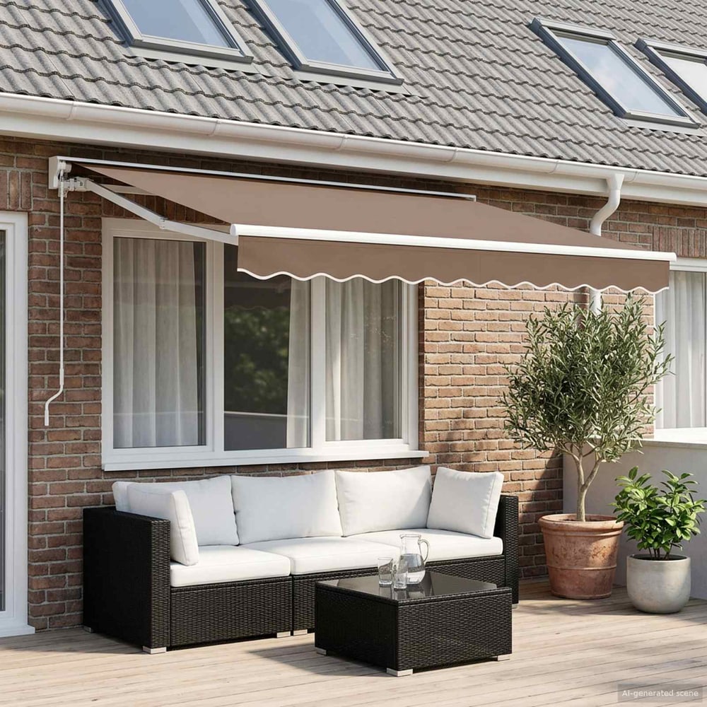 Manual Awning Taupe Polyester white frame