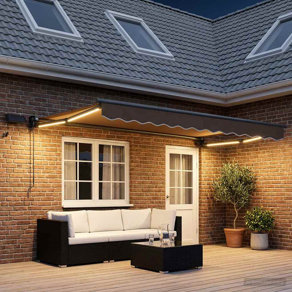 Manual Awning Solar LED Anthracite Taupe