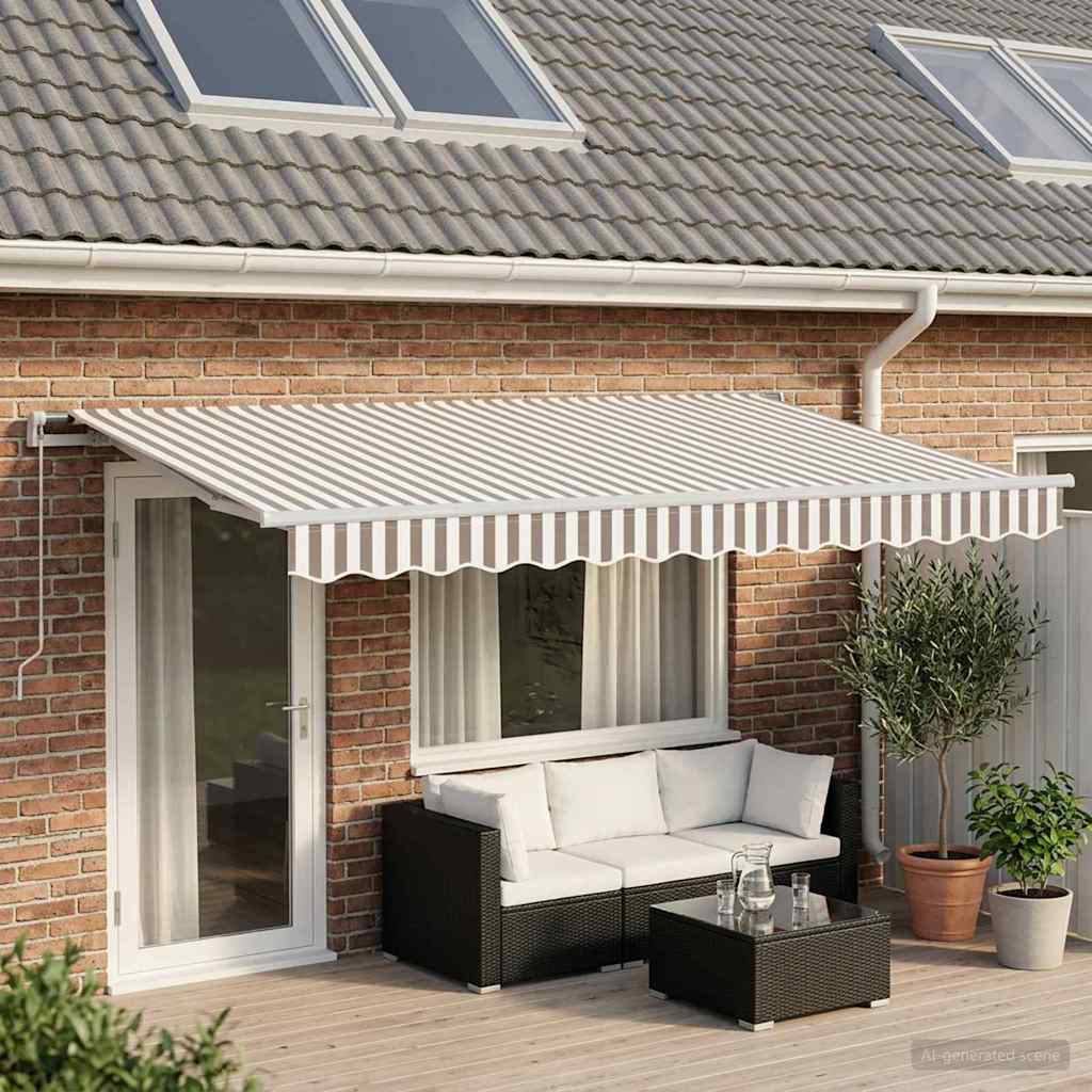 Manual Awning Polyester White Frame Drop Width Light grey