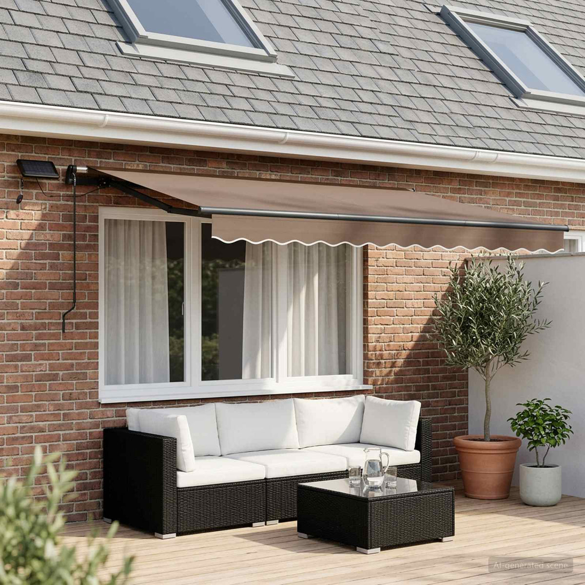 Manual Awning Solar LED Anthracite Frame Drop Width Taupe