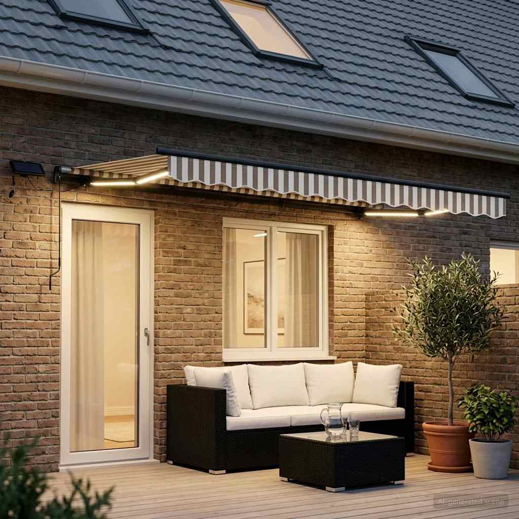 Manual Awning Solar LED Anthracite Frame Drop Width Light grey white