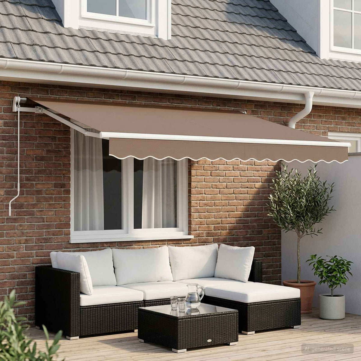Manual Awning Polyester White Frame Taupe