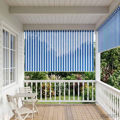 vidaXL Outdoor Roller Blind 90% UV Block Blue and White Stripe HDPE 1