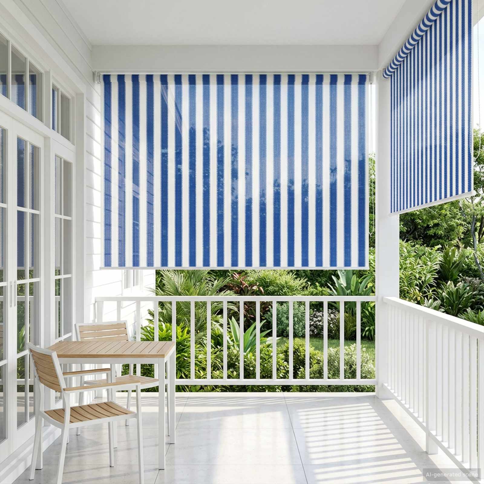 vidaXL Outdoor Roller Blind 90% UV Block Blue and White Stripe HDPE 1