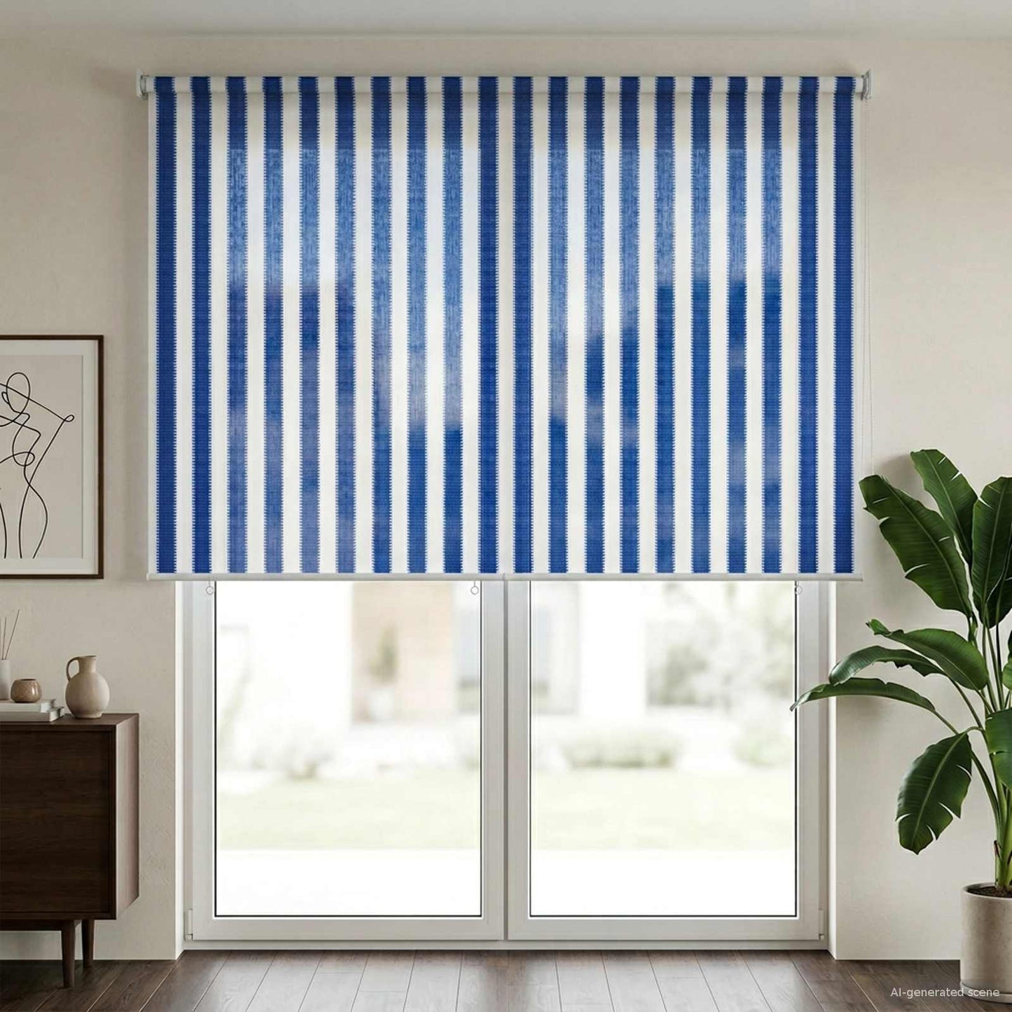 vidaXL Outdoor Roller Blind 90% UV Block Blue and White Stripe HDPE 3