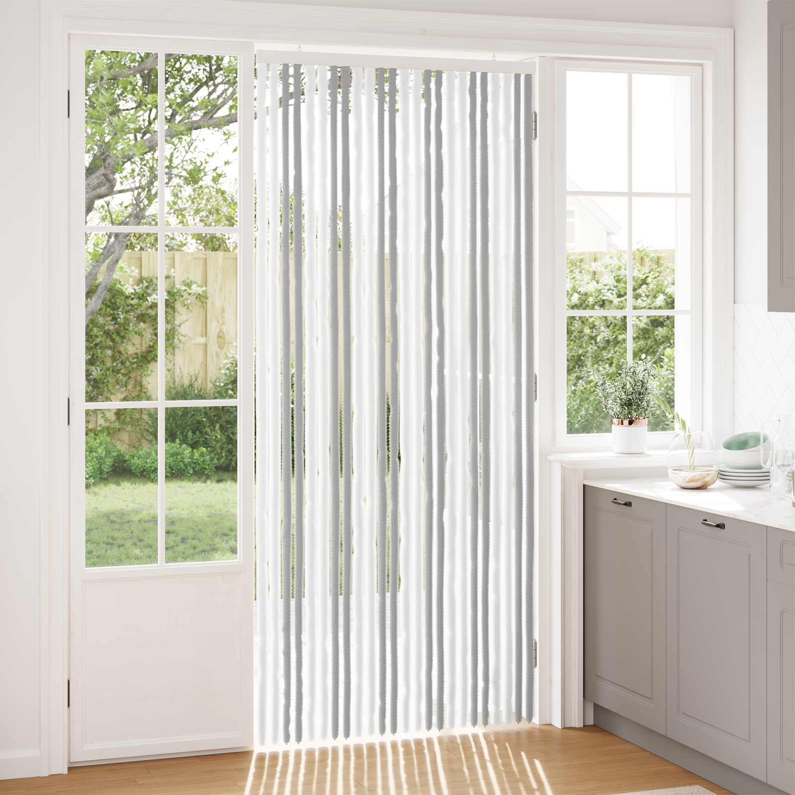 vidaXL Insect Curtain Chenille Light Grey and White 100 x 230 cm 1