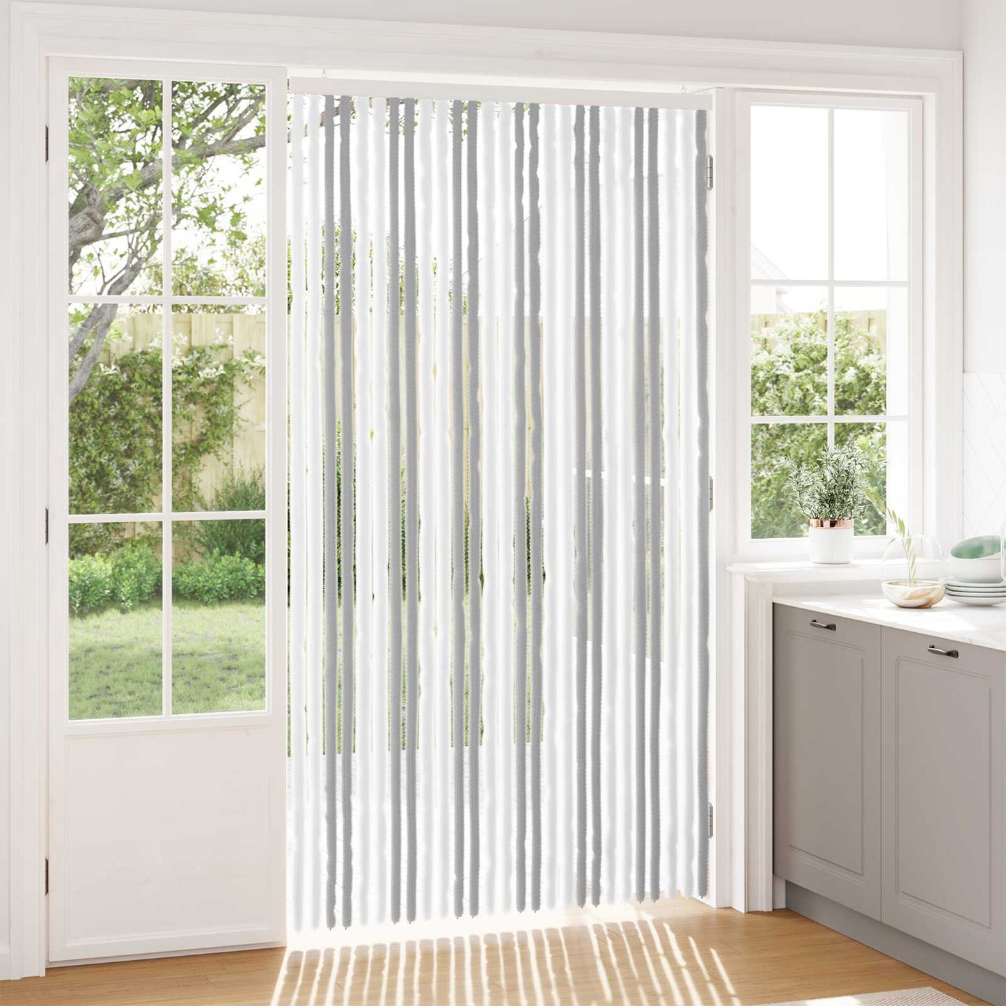 vidaXL Insect Curtain Chenille Light Grey and White 118 x 220 cm 1
