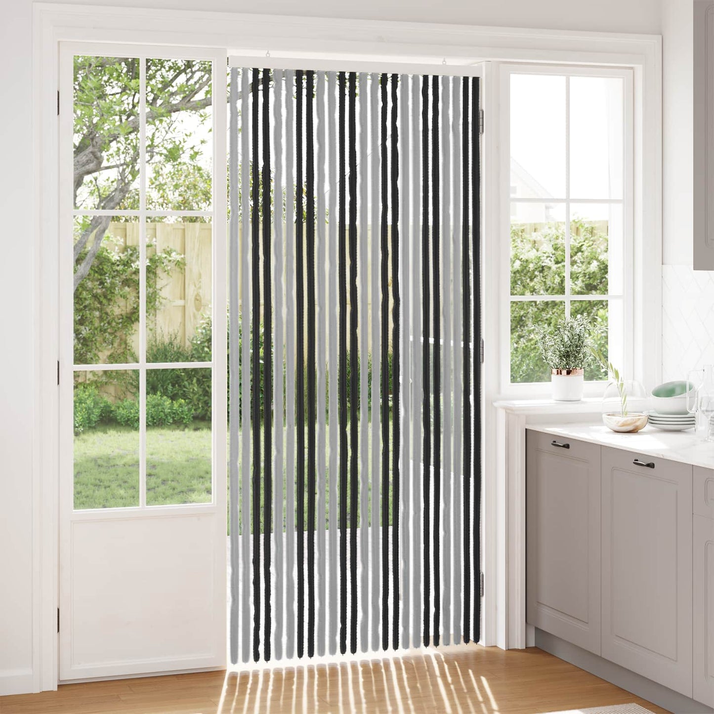 vidaXL Insect Curtain Chenille Grey and Black 100 x 220 cm 100% PP 1
