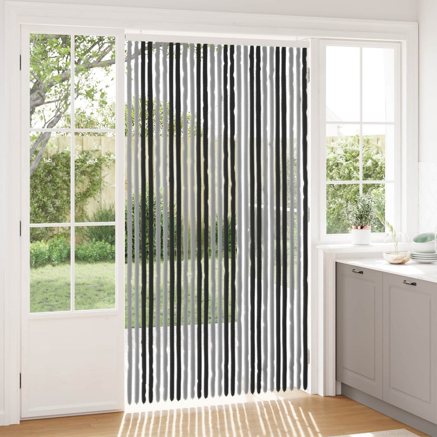 vidaXL Insect Curtain Chenille Grey and Black 118 x 220 cm 100% PP 1