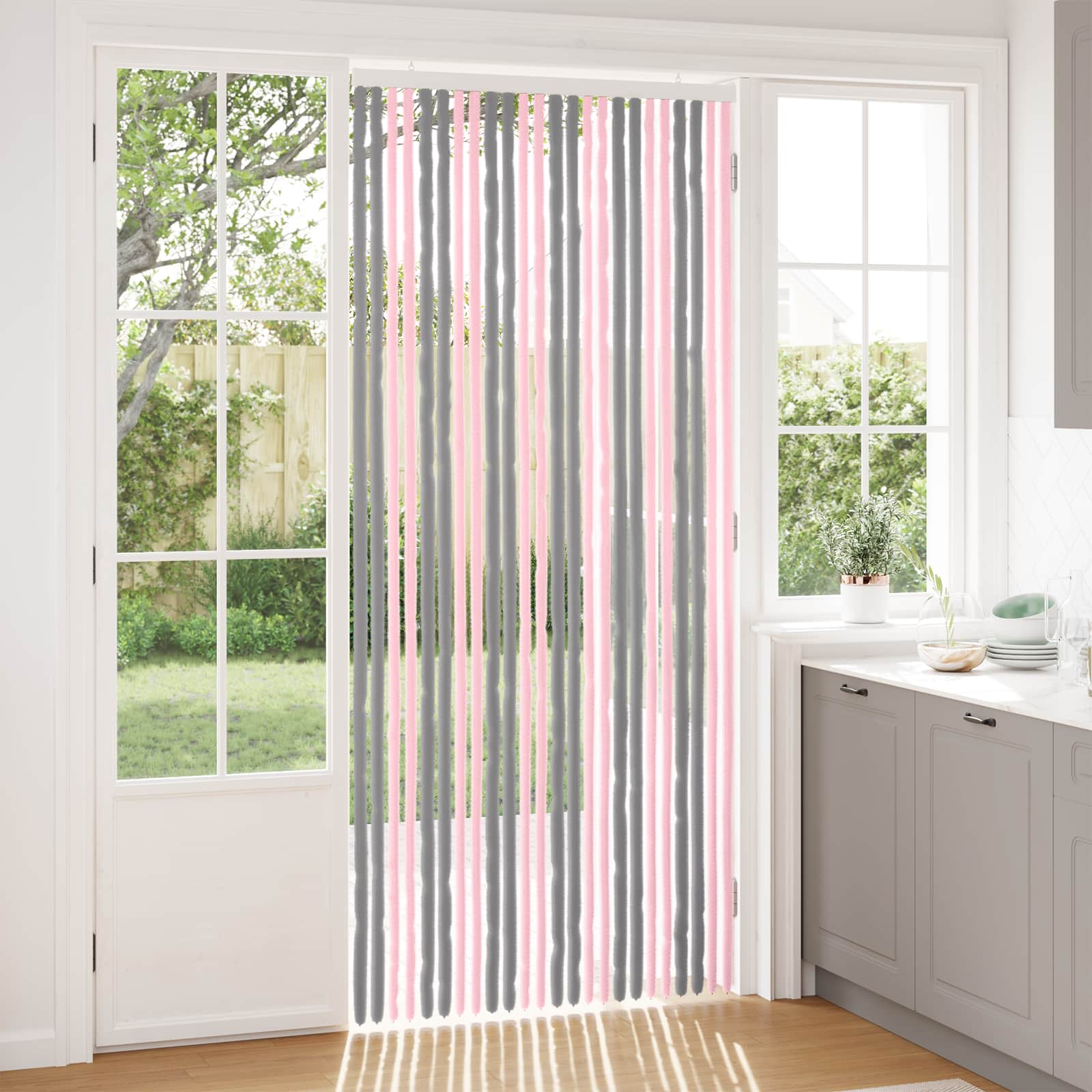 vidaXL Insect Curtain Chenille Silver Grey and Pink 100 x 230 cm 1