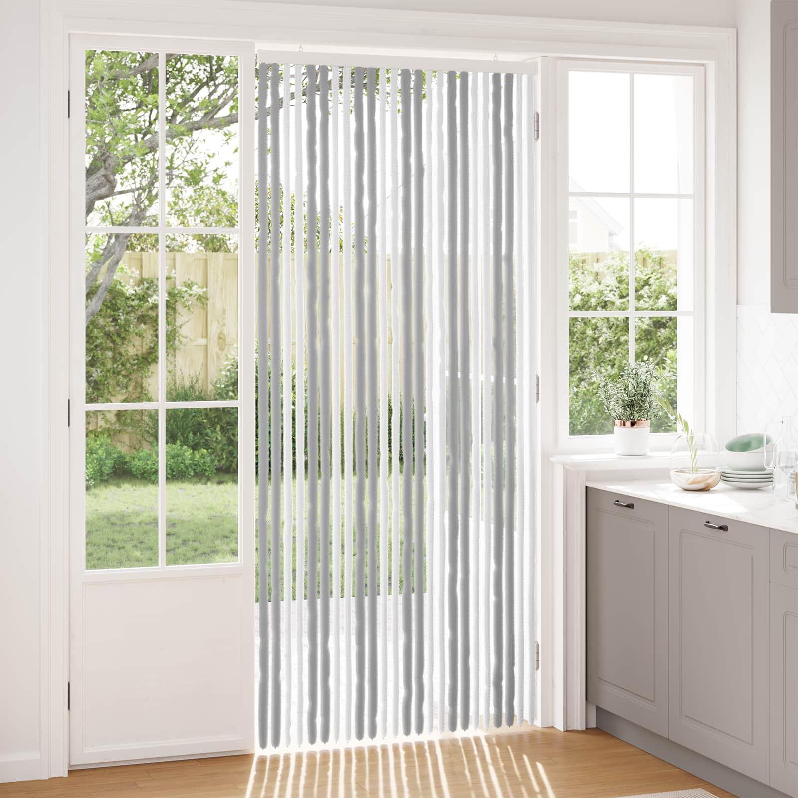 vidaXL Insect Curtain Chenille Grey and White 100 x 230 cm 100% PP 1