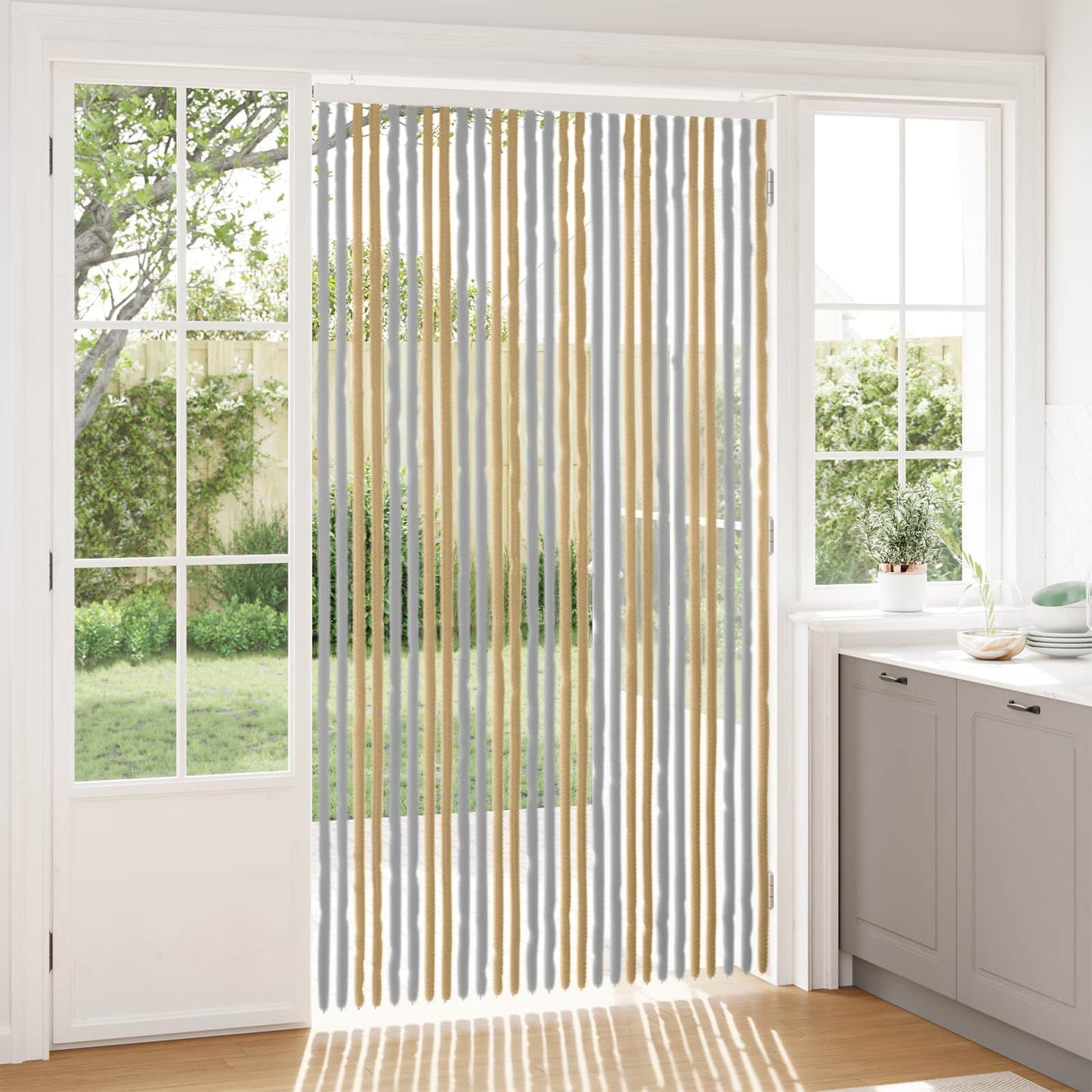vidaXL Insect Curtain Chenille Grey and Beige 118 x 220 cm 100% PP 1