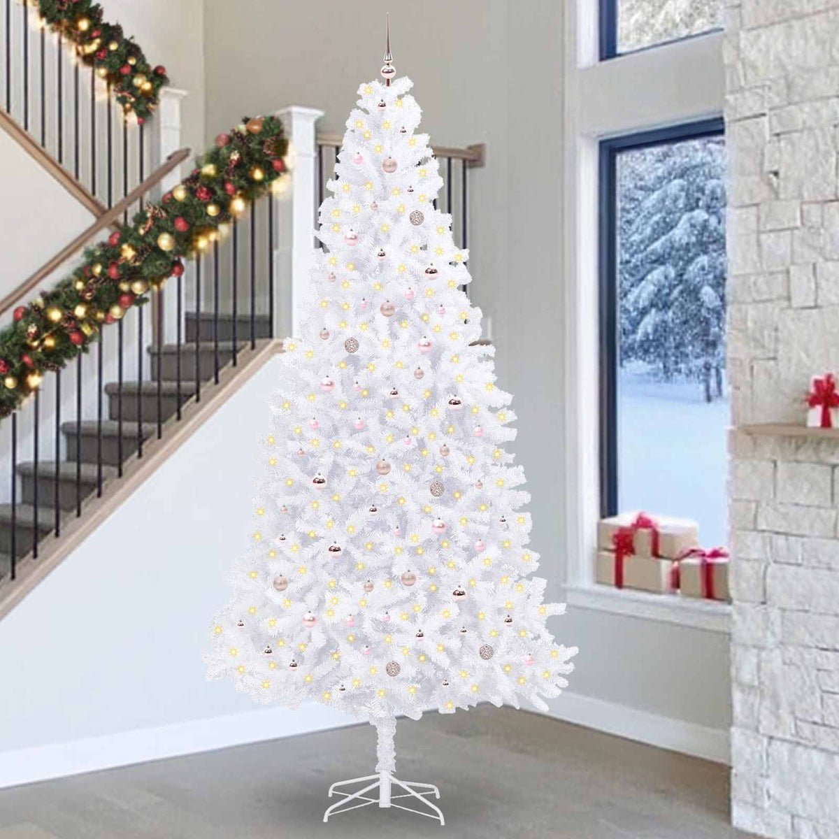 Artificial Christmas Tree with Stand White PVC and Steel Pink