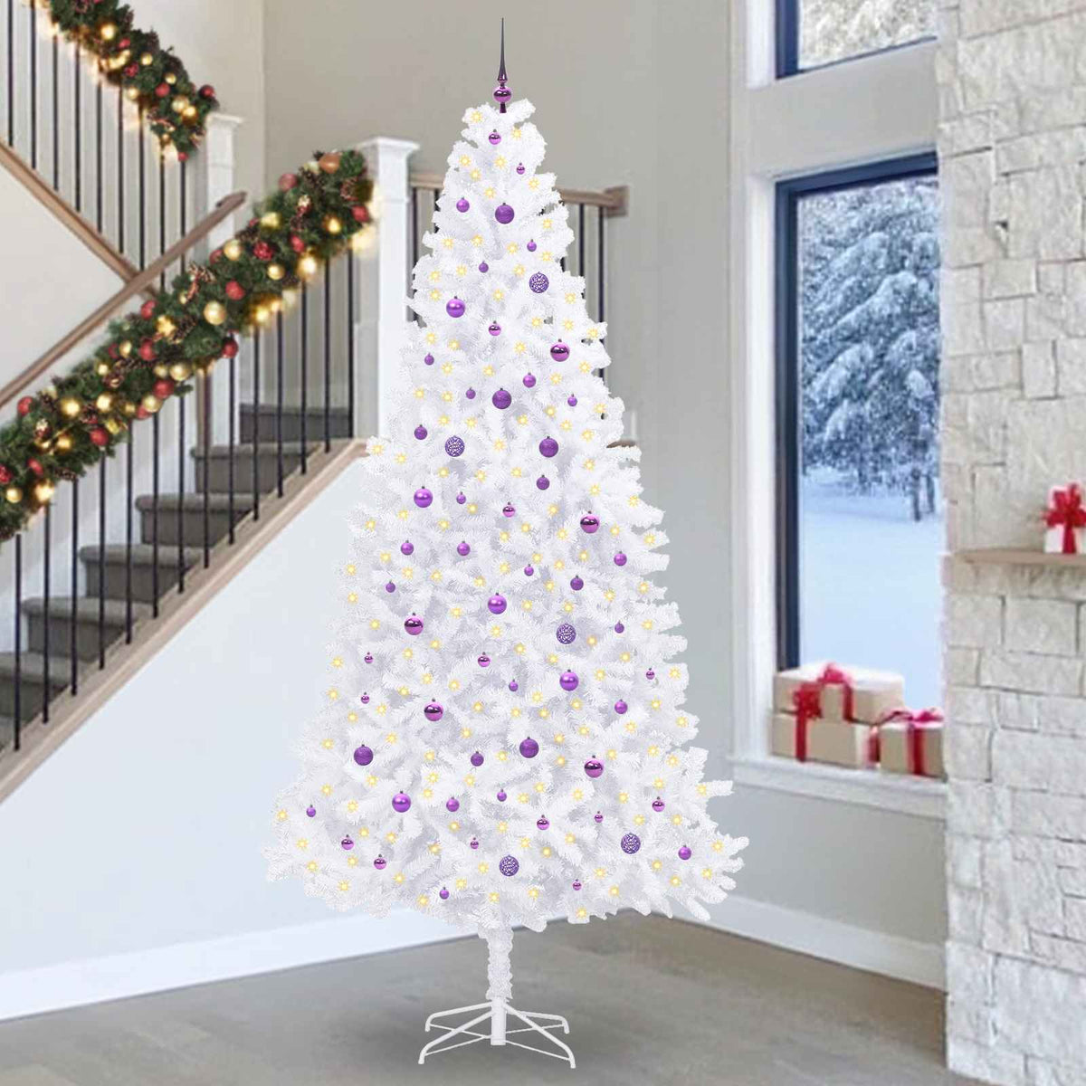 Artificial Christmas Tree with Stand White PVC and Steel Lilac