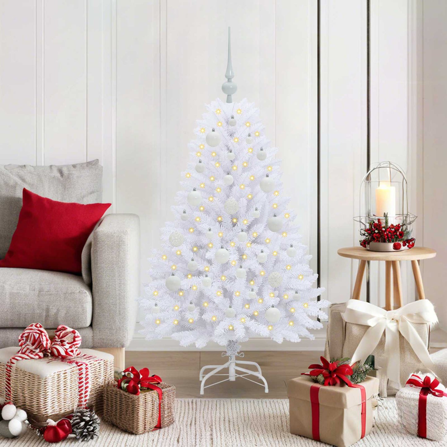 vidaXL Artificial Hinged Christmas Tree White 120 cm PVC and Steel 1