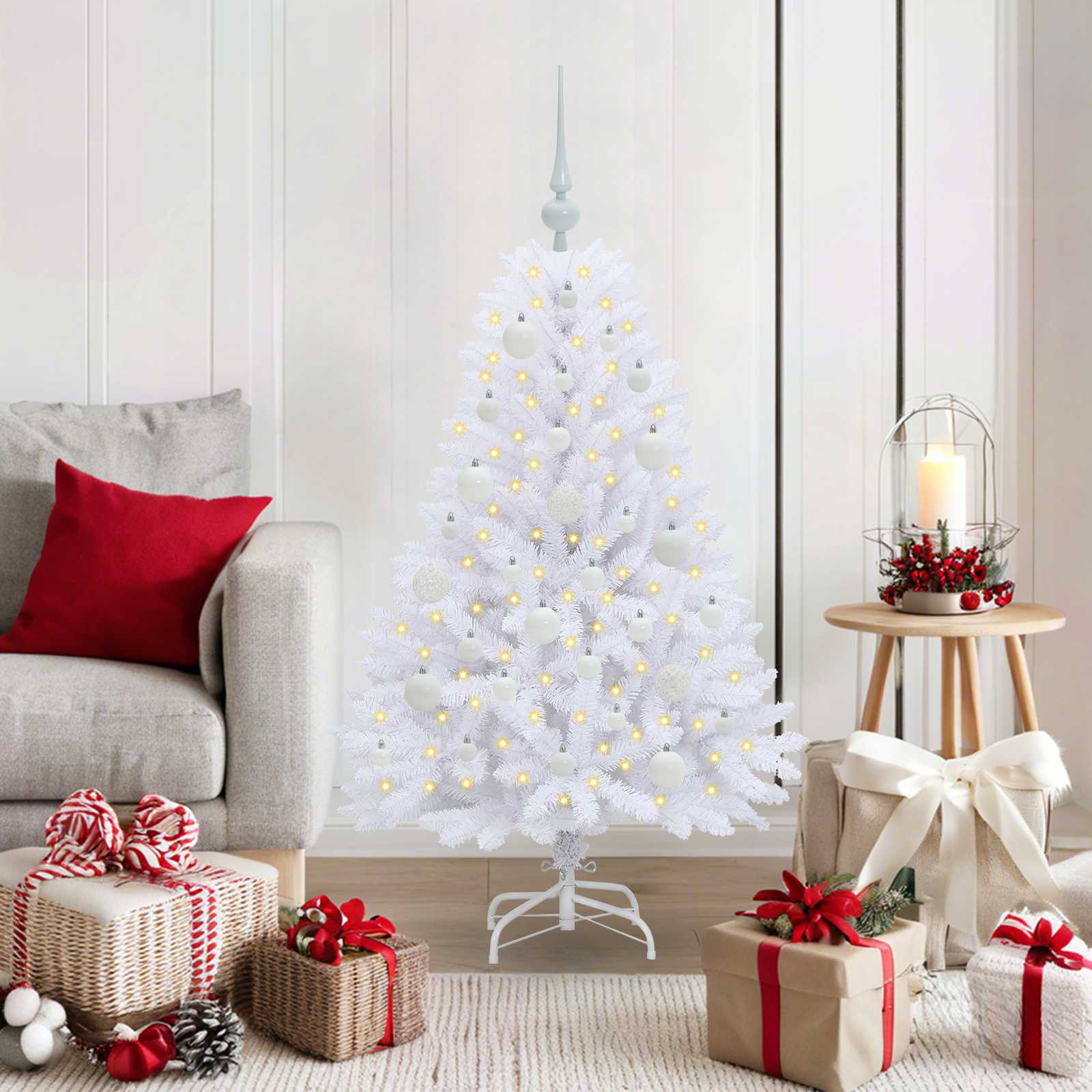 vidaXL Artificial Hinged Christmas Tree White 120 cm PVC and Steel 1