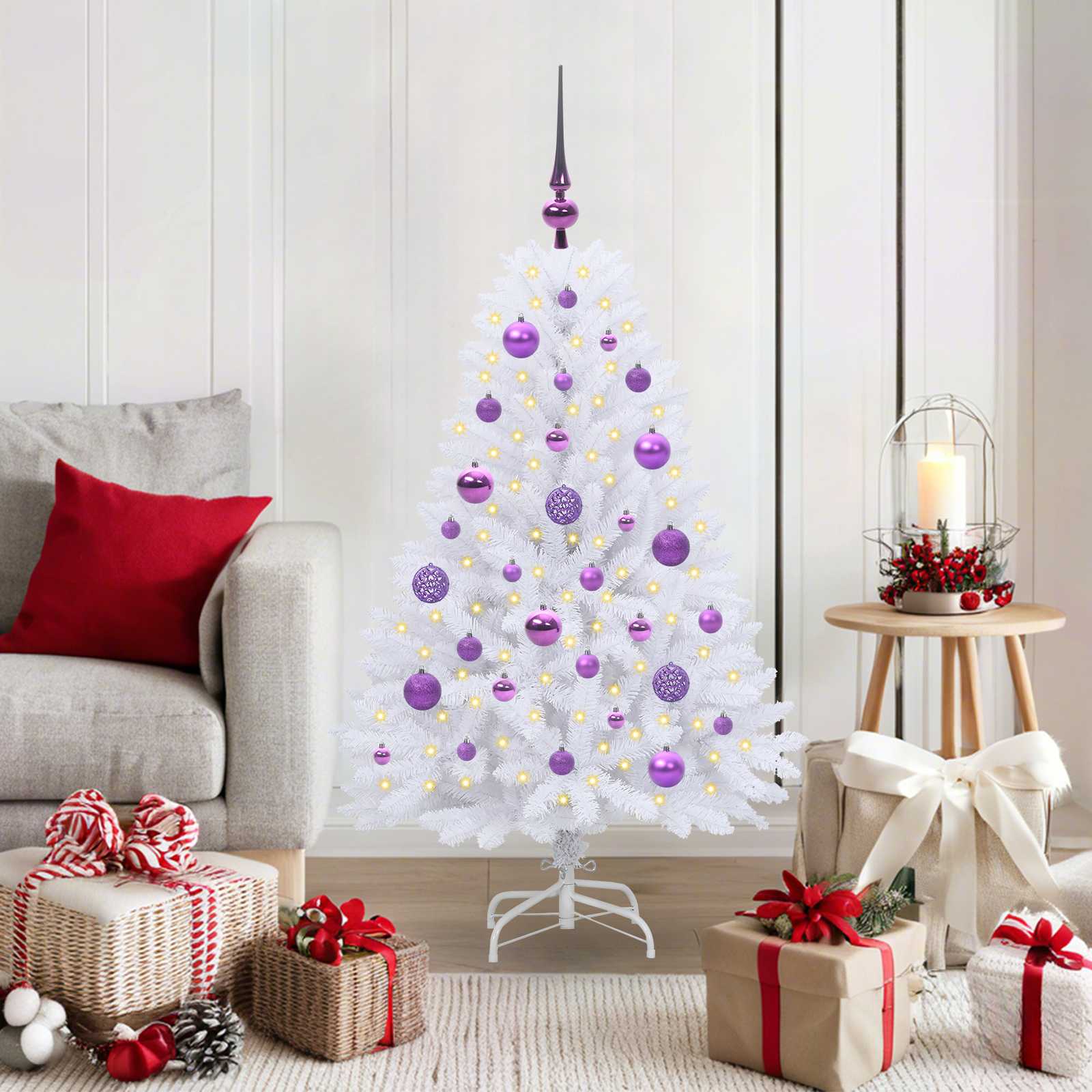 vidaXL Artificial Hinged Christmas Tree White 120 cm PVC and Steel 1