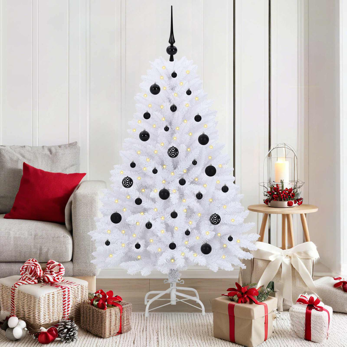 vidaXL Artificial Hinged Christmas Tree White 150 cm PVC and Steel 1