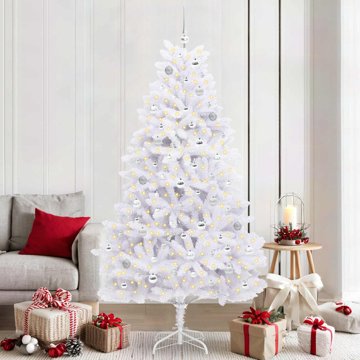 Artificial Hinged Christmas Tree White PVC and Steel 210 cm Silver