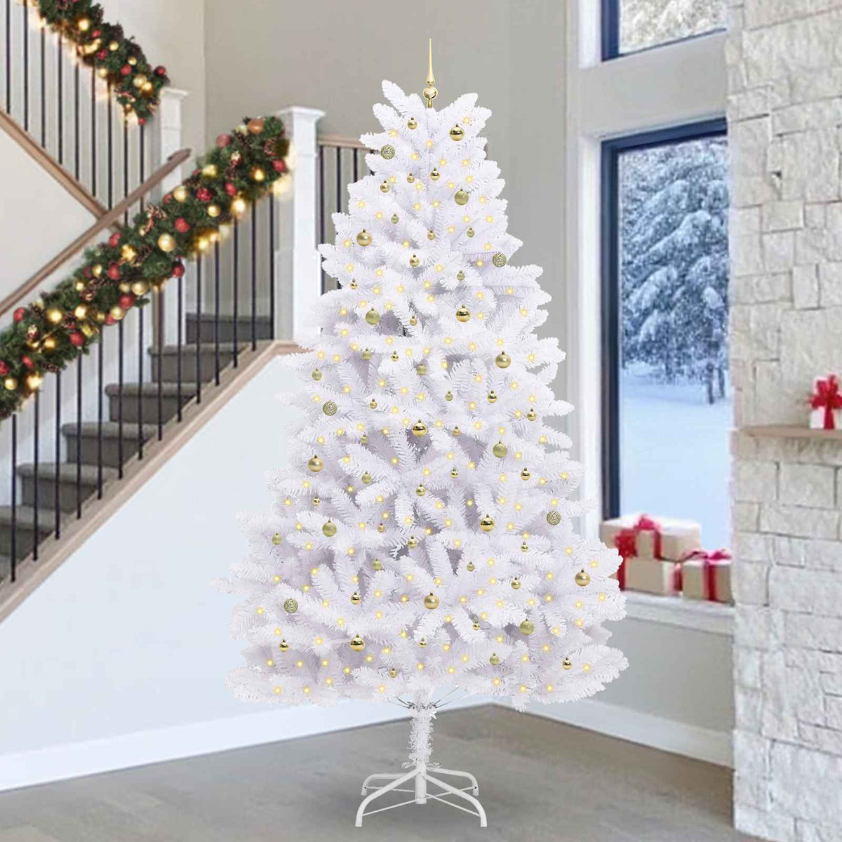 vidaXL Artificial Hinged Christmas Tree White 300 cm PVC and Steel 1